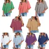 2026 Amazon Transfronterizo Verano Nuevo Estilo Europeo y Americano Patchwork Color Sólido Cuello Redondo Holgado Top Camiseta con Mangas de Tres Cuartos Acampanadas