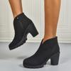 Botas de Moda de Inverno 2025 Transfronteiriças com Zíper Lateral de Salto Alto para Mulheres Novas Tamanho Grande Salto Grosso Boca em V Botas Curtas Retrô Desejo