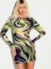 Vestido de malla transparente con estampado de tigre, superventas transfronterizo europeo y americano para mujer, corte ajustado, que realza la figura, vestido bodycon estilo chica playera sexy