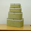 Caja de almacenamiento de paja, caja de regalo de bambú con tapa, cesta de almacenamiento de escritorio con regalo de mano, cesta de ratán a cuadros, caja de almacenamiento japonesa
