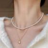 Collar de Perlas de Vidrio Apiladas de Doble Capa, Moderno y Elegante, Colgante de Perla de Agua Dulce Tipo Guisante de Moda, Gargantilla de Cadena de Alta Gama