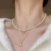 Collar de perlas de vidrio de doble capa, moderno y elegante, popular en línea, colgante de perla de agua dulce con forma de guisante, gargantilla de cadena de alta gama