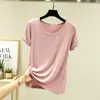 Camiseta feminina simples de manga curta com gola redonda estilo coreano, novo suéter casual de cor sólida para primavera-verão, estilo preguiçoso, elegante e com caimento solto