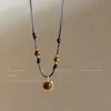 Collar de Cuerda Trenzada de Cuero con Piedra Ojo de Tigre para Mujer, Cadena para Suéter Popular Nueva Otoño e Invierno 2026, Estilo Retro, Accesorio Versátil