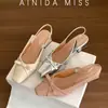 Estilo Hermoso, Estilo Nuevo, Tacón Grueso, Sandalias de Punta Abierta, Diseño de Lazo Estilo Francés de Hada, Zapatos con Espalda Hueca, Verano Estilo Coreano