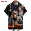 Camisa Havaiana Estampa Macaco Cavalheiro Masculina Divertida Animal Estampa 3D Manga Curta Estilo de Rua Solta Gola Camisa