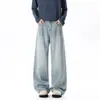 Ean patrón primavera otoño sueltos rectos pierna ancha ajuste tendencia cl pantalones vaqueros sub lavados para hombre modelo de hombre articulación de bambú