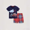 Conjunto de Verano para Niños Estilo Europeo y Americano, Nuevo Conjunto de Manga Corta con Cuello Redondo y Estampado Lindo, Conjunto de Shorts para Niños Pequeños y Niños Pequeños, Al por Mayor
