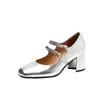 Sapatos Mary Jane Quadrados Estilo Retro Francês para Mulheres, Novo Estilo Primavera 2026, Salto Alto, Tira Única, Boca Rasa, Scarpins de Salto Grosso