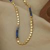 Estilo chic transfronterizo superventas joyería personalizada cuentas redondas costura piedra natural azul hecho a mano collar de acero de titanio con cuentas combinable