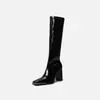 Botas de Cremallera Puntiagudas Elásticas, Caña Alta pero No Demasiado Larga, Botas Hasta la Rodilla, Tacones Gruesos Altos Versátiles, Adelgazantes para Mujer