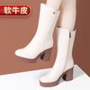 Botas de Cuero Genuino para Mujer 2025 Otoño e Invierno Nuevas Botas de Moda de Tacón Alto y Grueso de Media Caña de Cuero Forradas de Lana Botas de Caballero Estilo Británico