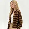 Cárdigan de punto para mujer de estilo retro europeo y americano transfronterizo, nuevo para otoño, con logo, de rayas, de manga larga, juvenil, tacto suave y delicado