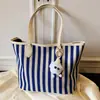 Bolso Tote Rayado Clásico de Moda, de Alta Gama para Viajar, Simple y Versátil Estilo Coreano Ins Bolso de Hombro Grande para Mujer