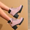 Botas Martin con Cordones de Tacón Alto Grueso para Exportación Transfronteriza para Mujer 2025 Otoño e Invierno Nuevas Botas Cortas de Suela Gruesa Estilo Británico