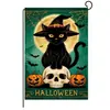 Banderas de Jardín de Halloween Transfronterizas Lino Estampado Decoración Exterior para Patio Gato Negro Bandera Pequeña Doble Cara Al por Mayor