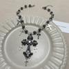 Colar de nicho estilo gótico com borla e cruz de diamantes e contas, corrente de clavícula, moda europeia e americana, elegante, doce e legal, Spice Girl