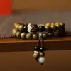 Pulsera de sándalo verde diseño original estilo retro estudiante femenina pulsera de cuentas de doble círculo pulsera cuadrada estilo chino