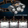 Lanterna de Cabeça 5 LEDs Luz Forte Recarregável Ultra Brilhante Montada na Cabeça para Uso Externo Ciclismo Lâmpada de Iluminação Portátil Lanterna de Cabeça à Prova d'Água para Pesca