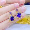 Traje de estilo palacio retro italiano morado ciruela orgulloso con diamantes Pendientes de botón con colgante de tesoro de margarita Pulsera abierta para mujer