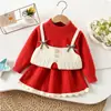 Conjunto de suéter para niña otoño e invierno nuevo estilo falso tres piezas falda de punto bebé niña elegante versión coreana suéter vestido de princesa comercio exterior