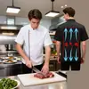 Roupa de Trabalho de Chef Manga Curta Verão Respirável Malha Cantina Masculina Restaurante Confeitaria Cozinha Catering Conjunto de Roupas de Trabalho