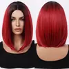 Peruca Nova Amazon Transfronteiriça Europeia e Americana com Repartição no Meio, Cabelo Curto Liso, Corte Bob, Moda Cabelo na Clavícula Vinho Tinto Corte Bob