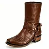 Botas masculinas vintage de couro de cano médio com aspecto envelhecido, estilo cowboy western, botas de montaria de salto baixo, tamanho grande, modelo de comércio exterior transfronteiriço 40-47