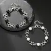 Pulsera de Punto Hueco de Estrella de Cinco Puntas con Perlas de Imitación y Ágata Negra para Mujer, Pulsera de Temperamento Sencillo para Pareja y Mejor Amiga, Más Vendida Transfronteriza