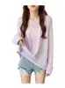 Talla Grande Gordo mm Verano Estilo Coreano Versátil Blusa Delgada Mujer Seda de Hielo Manga Larga Protección Solar Holgado Estilo Perezoso Camiseta Top