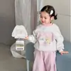 Conjunto de sudadera con forro polar y pantalón de chándal para niños y niñas, diseño de conejito de dibujos animados para invierno, ropa de bebé Clase A