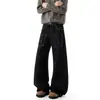 Elegantes jeans negros acampanados con bolsillos para hombre, estilo callejero americano de otoño, pantalones de pierna ancha lavados, pantalones largos casuales de moda