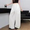 Calça de trabalho preta de alta qualidade estilo americano para mulheres, novo modelo de verão 2026, bolsos grandes, cintura alta, modelagem que afina a silhueta, calça longa de perna larga