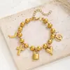 Pulseira Vintage de Aço Inoxidável com Cruz Estilo Ins Europeu e Americano, Cadeado de Coração, Pingente Multi-Elemento, Joias Femininas