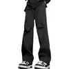 Calças de carga estilo americano masculinas primavera e outono, calças da moda com zíper, calças impermeáveis, calças de alpinista, calças de rua, calças retas casuais e bonitas