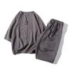 Traje de Verano Estilo Chino para Hombre Traje de Lino de Manga Corta Corta Conjunto de Dos Piezas Casual de Camiseta Holgada de Algodón Lino para Hombre