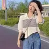 Camiseta de manga corta a rayas con cuello polo de verano, diseño de moda, versátil, cuello redondo, top para mujer, moda ins