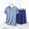 Conjunto de pijama de dos piezas, nuevo modelo 2025, conjunto de ropa para casa de manga corta y shorts de modal para mujer, delgado de verano, holgado y adelgazante