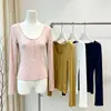 Nueva Colección de Otoño Ruoxin: Camiseta Básica de Manga Larga con Cuello Redondo y Botones para Mujer