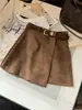 Elegante falda de ante dividido para mujer, nueva moda otoño vintage de cintura alta adelgazante anti-exposición línea A corta
