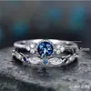 Anillo de Corona de Zirconia de Moda Europea y Americana Todo Fósforo Anillo de Cobre Esmeralda Micro Joyería
