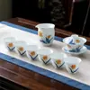 Juego de Té Cerámico Pintado a Mano con Color Bajo Esmalte Set de Regalo Juego de Té Kung Fu Chino para el Hogar Taza de Té con Tapa de Tulipán