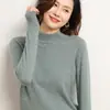 Suéter elegante e estiloso de gola alta parcial para mulheres, com caimento solto e emagrecedor, adequado para primavera, outono e inverno, fino e leve, blusa de manga comprida de tricô preta