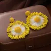 Pendientes Bohemios Hechos a Mano de Rafia con Girasol Personalidad Playera Exagerados Pendientes de Flor Grande Venta al por Mayor