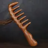 Peine de Dientes Anchos con Dientes Engrosados para Masaje de Meridianos, Adecuado para Cabello Rizado y Permanente, Hecho de Sándalo, para Mujeres con Cabello Largo