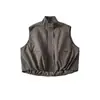 Chaleco de Trabajo Retro Americano con Cuello Alto para Mujer, Nuevo Estilo Otoño, Elegante Camiseta sin Mangas Corta de Cintura Alta