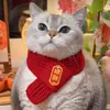 Cachecol de Gato, Gola Bandana de Lã Fofa para Filhote, Acessórios Quentes para Cachorro, Cachecol Vermelho Festivo de Ano Novo para Pet