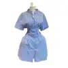 Ropa Femenina Transfronteriza Europea y Americana 2026 Primavera Nuevo Estilo Elegante y a la Moda Vestido Camisa Azul Rayado Ajustado de Manga Corta