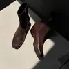 Botas femininas de outono elásticas de corte justo, botinhas bipartidas com aumento interno de altura, zíper lateral, bico quadrado afinador, botas tipo meia estilosas e da moda