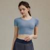 Ropa de Yoga Transfronteriza de Manga Corta para Mujer con Cinturón y Almohadilla en el Pecho Sexy Hueca Corta Deportiva Espalda de Belleza Secado Rápido Fitness Running Top